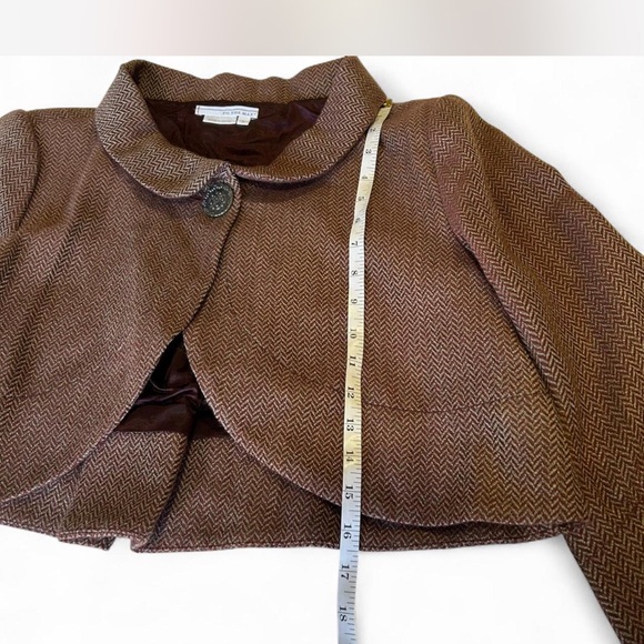 Y2K Short Blazer Bolero Swing Jacket in Burgundy Cream Herringbone Size Large - Picture 6 of 7